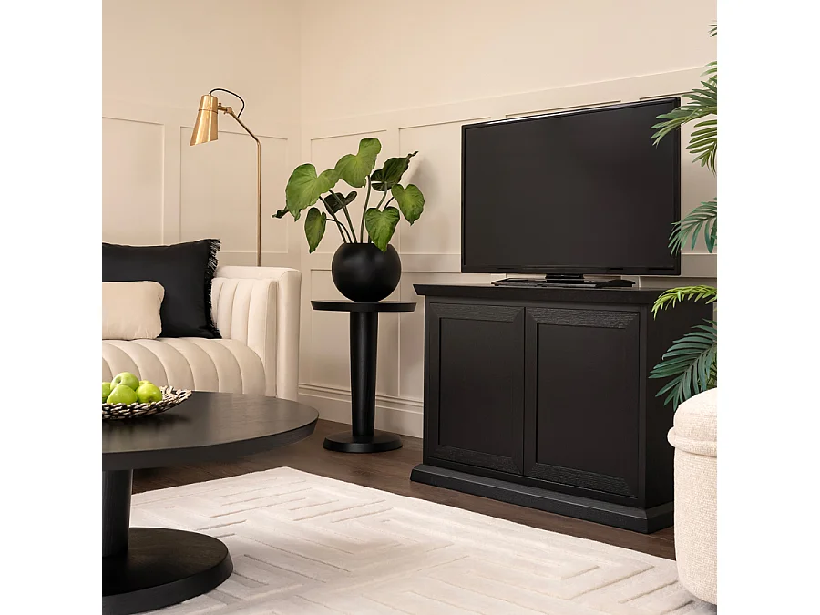 Sia Black Media Sideboard, Solid Oak and Oak Veneer, 2-Door Cupboard, 100 x 45 x 71 cm