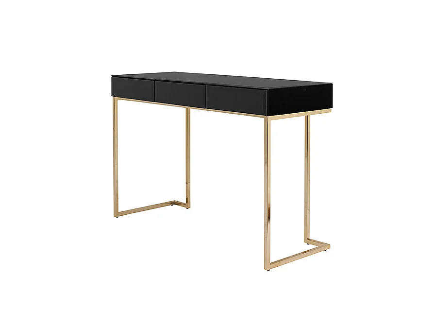Lorenzo Black Glass Console Table, toughened glass top, polished brass-finish steel legs