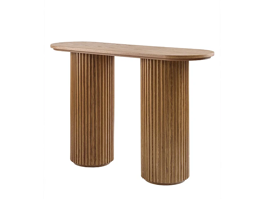 Ophelia Chestnut Oak Veneer Console Table, Japandi Pedestal Design