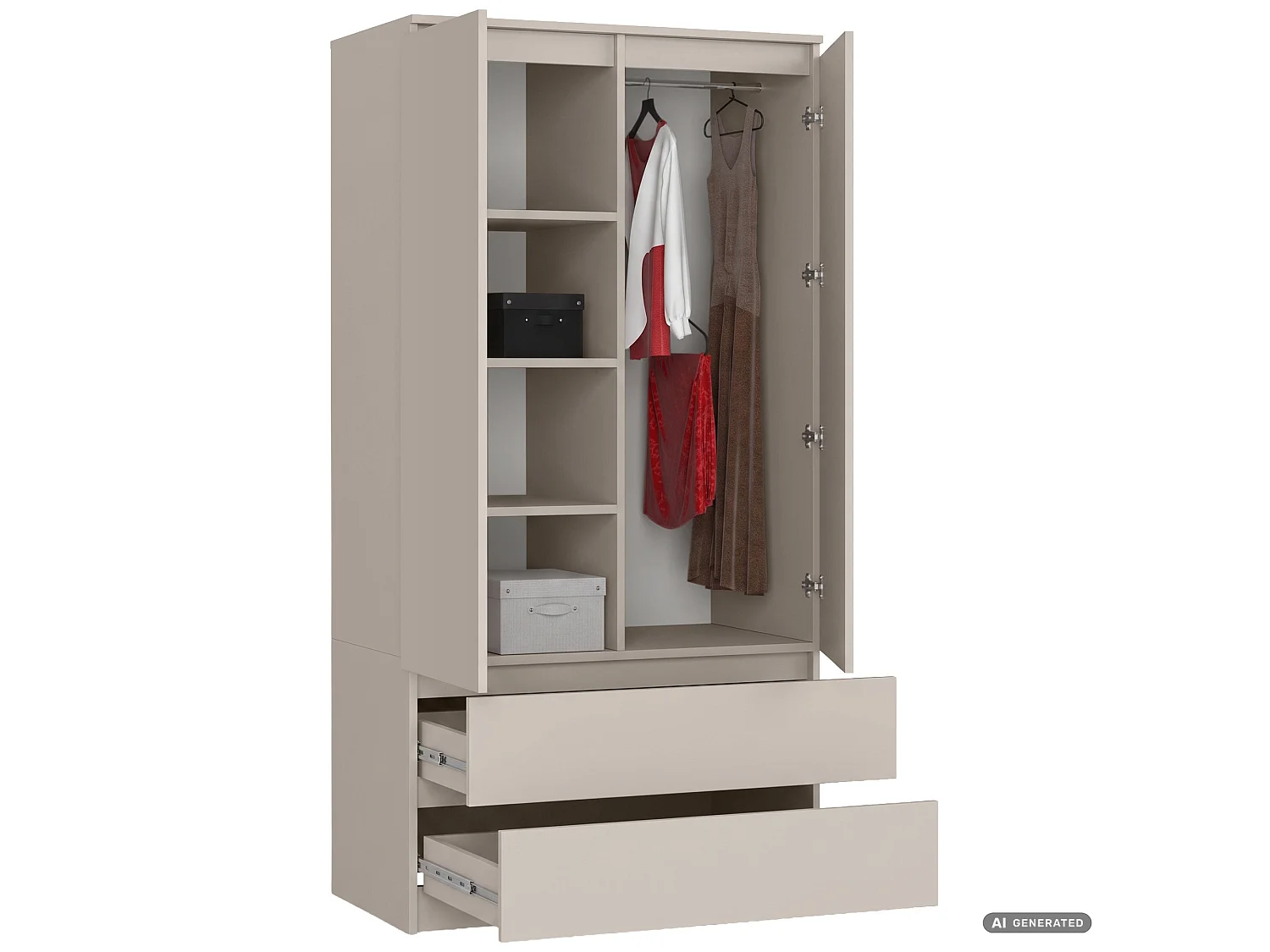 Szafa S90 Kaszmir 90 cm 2 drzwi 2 szuflady kolor Kaszmir mat 4 półki 90x51x180 cm