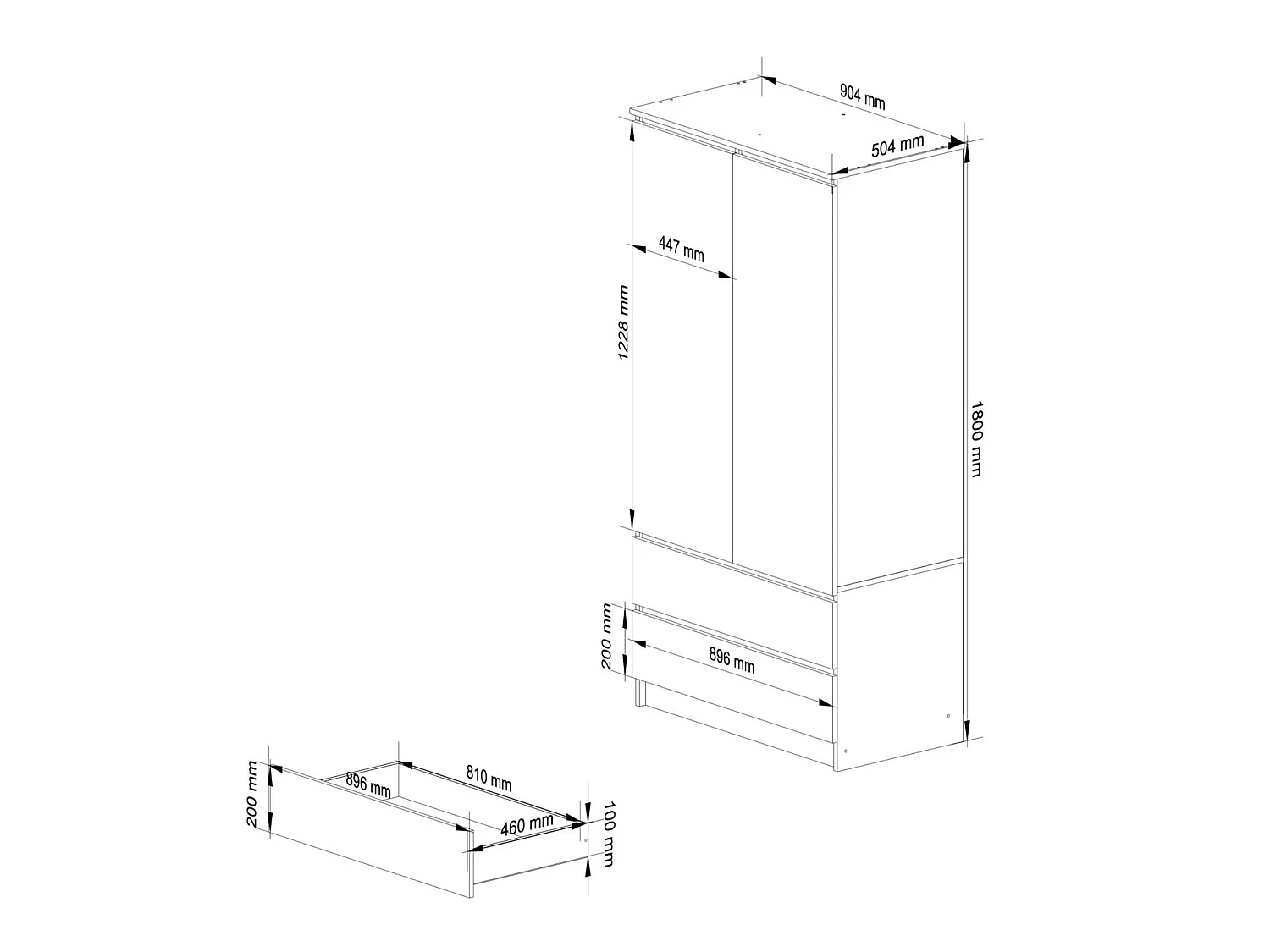 Szafa S90 Kaszmir 90 cm 2 drzwi 2 szuflady kolor Kaszmir mat 4 półki 90x51x180 cm