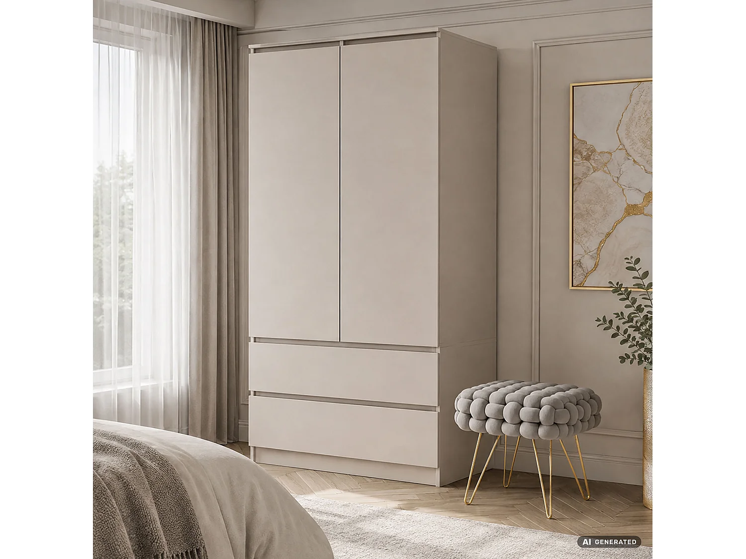 Szafa S90 Kaszmir 90 cm 2 drzwi 2 szuflady kolor Kaszmir mat 4 półki 90x51x180 cm