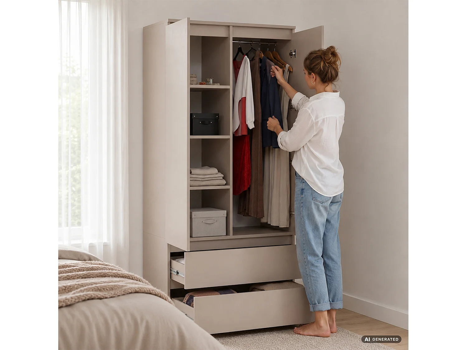 Szafa S90 Kaszmir 90 cm 2 drzwi 2 szuflady kolor Kaszmir mat 4 półki 90x51x180 cm