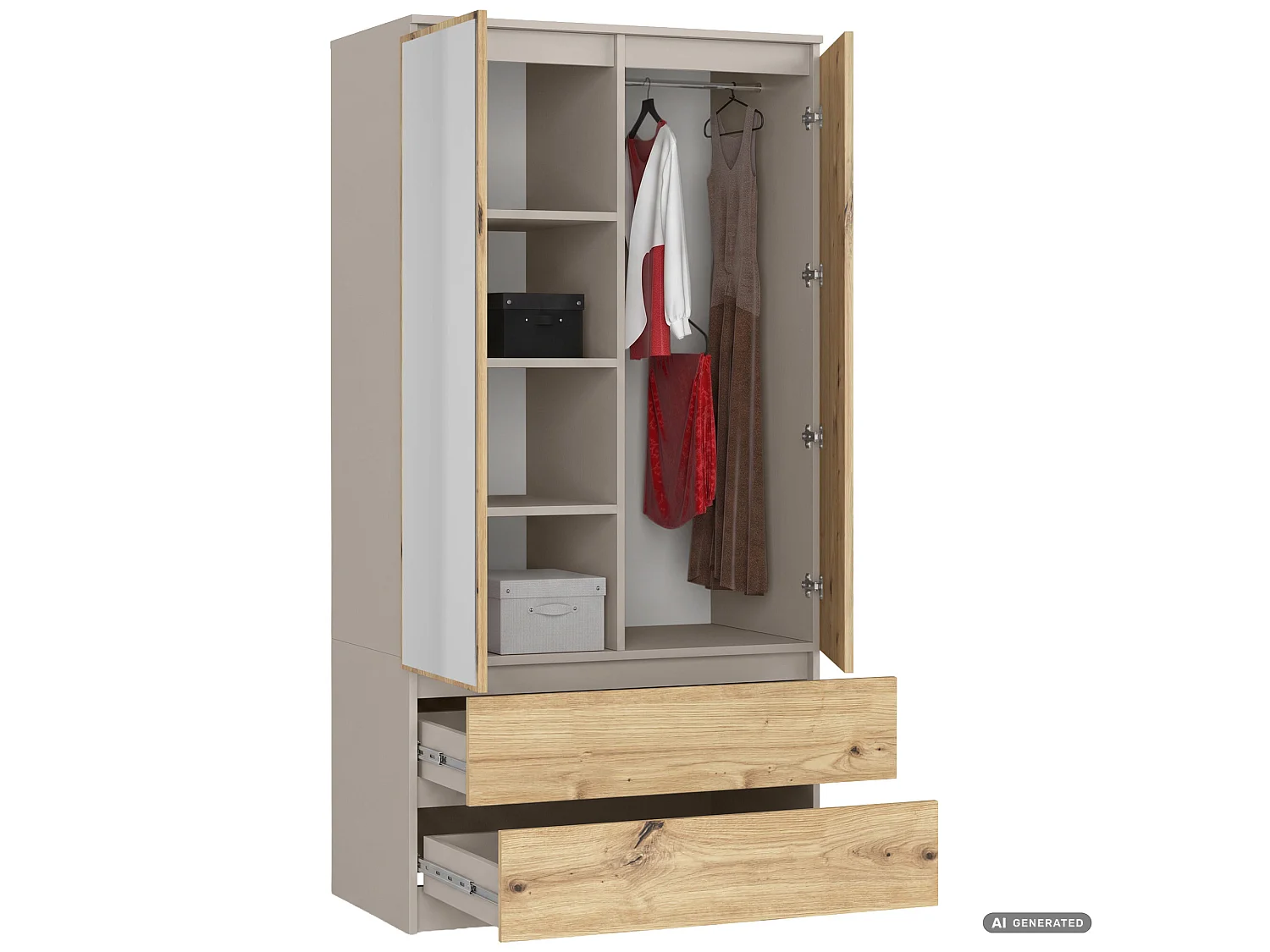 Armário S90 com espelho integrado Cashmere 90 cm 2 portas 2 gavetas Cor das frentes Carvalho Artisan 4 prateleiras 90x51x180 cm