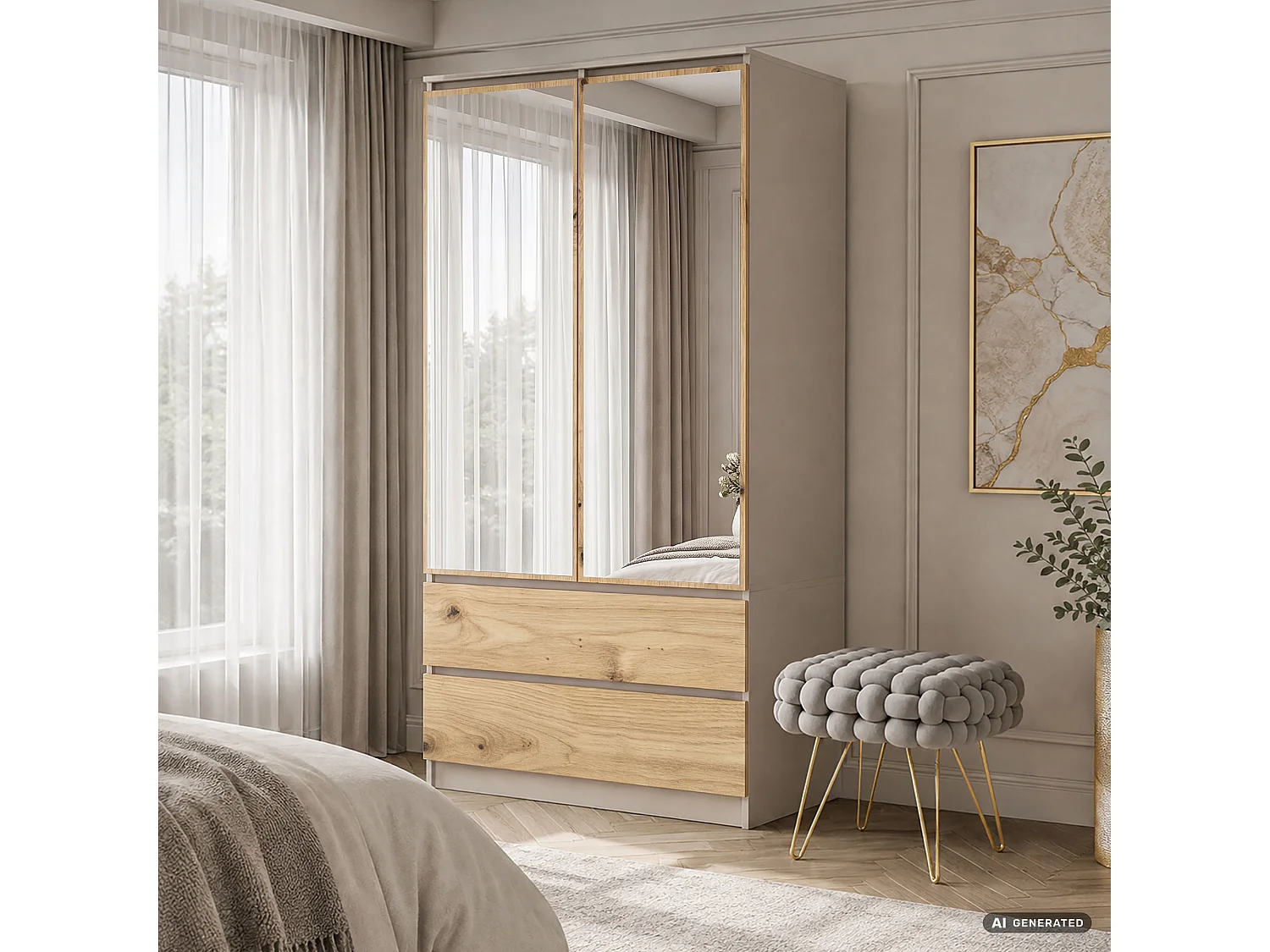 Armário S90 com espelho integrado Cashmere 90 cm 2 portas 2 gavetas Cor das frentes Carvalho Artisan 4 prateleiras 90x51x180 cm