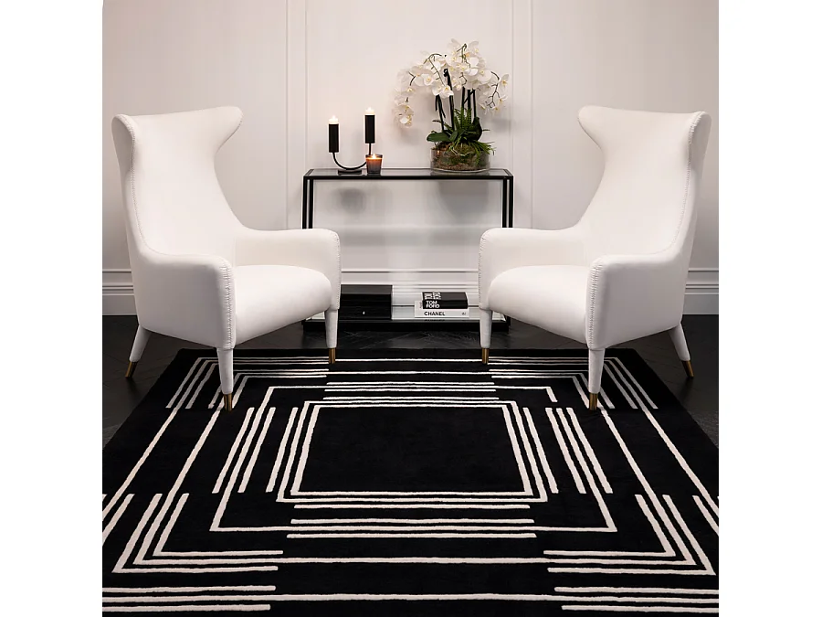 Plaza Rug - Hand-Tufted 100% Wool Square Rug 200 x 200 cm, Black Geometric
