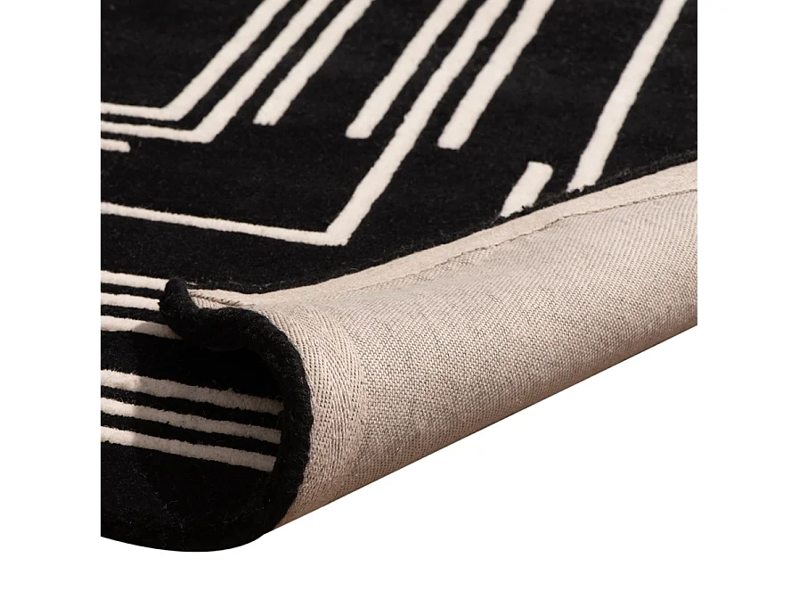 Plaza Rug - Hand-Tufted 100% Wool Square Rug 200 x 200 cm, Black Geometric