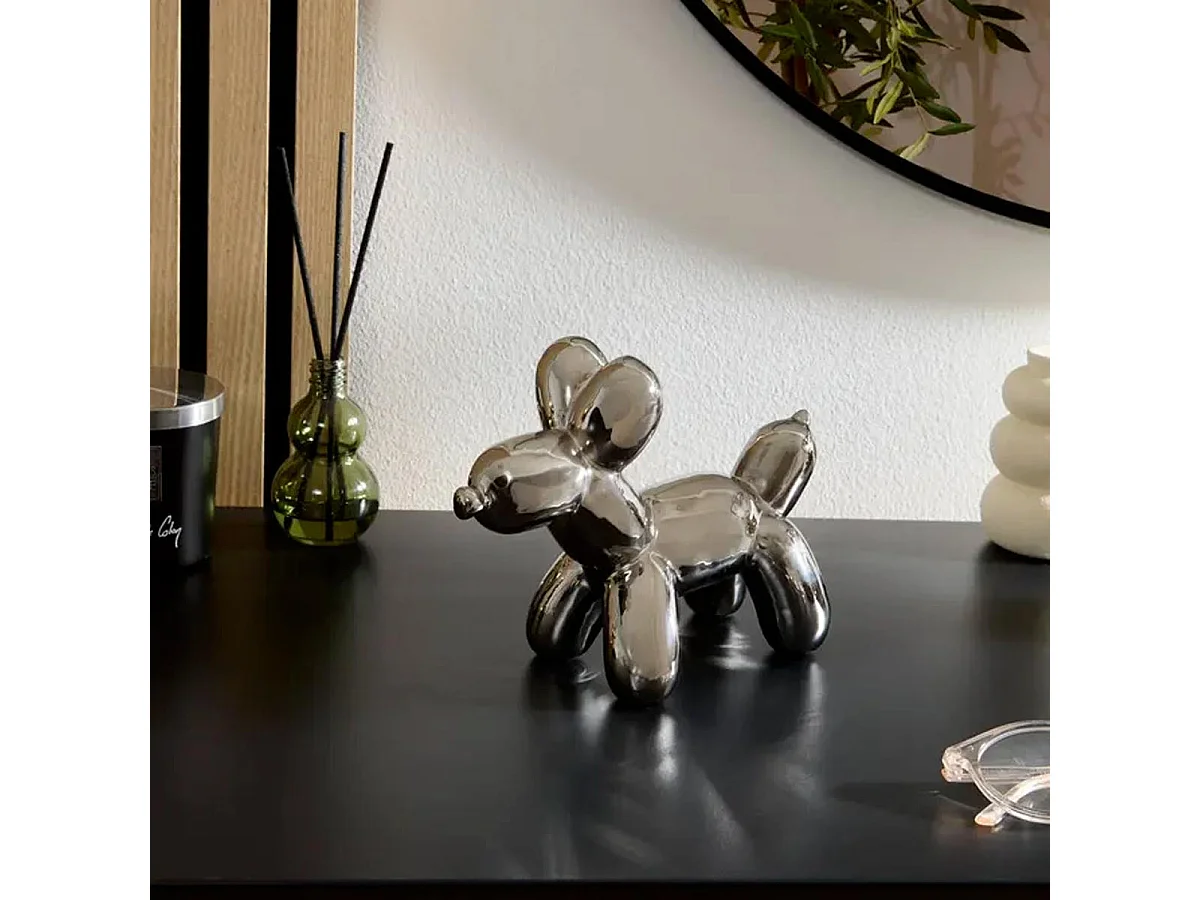 Statuette Déco Chien en Céramique "Théo" 19cm Argent