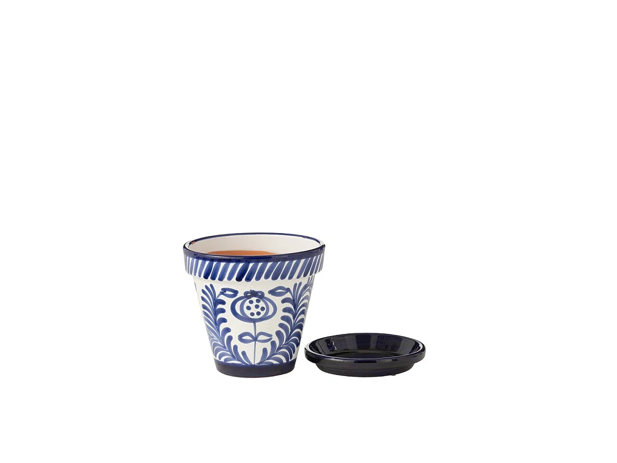 Pot Avec Soucoupe en Céramique "Granada" 27cm Bleu Cobalt