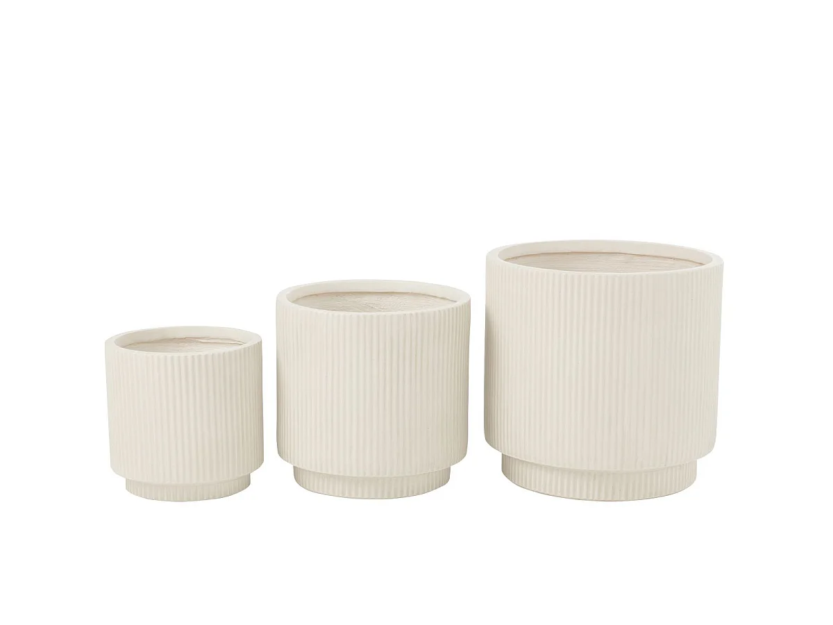 Lot de 3 Cache-Pots Rainurés "Misty" 37cm Blanc