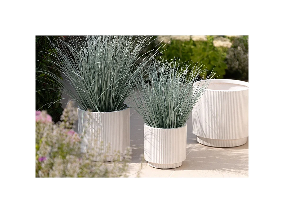 Lot de 3 Cache-Pots Rainurés "Misty" 37cm Blanc