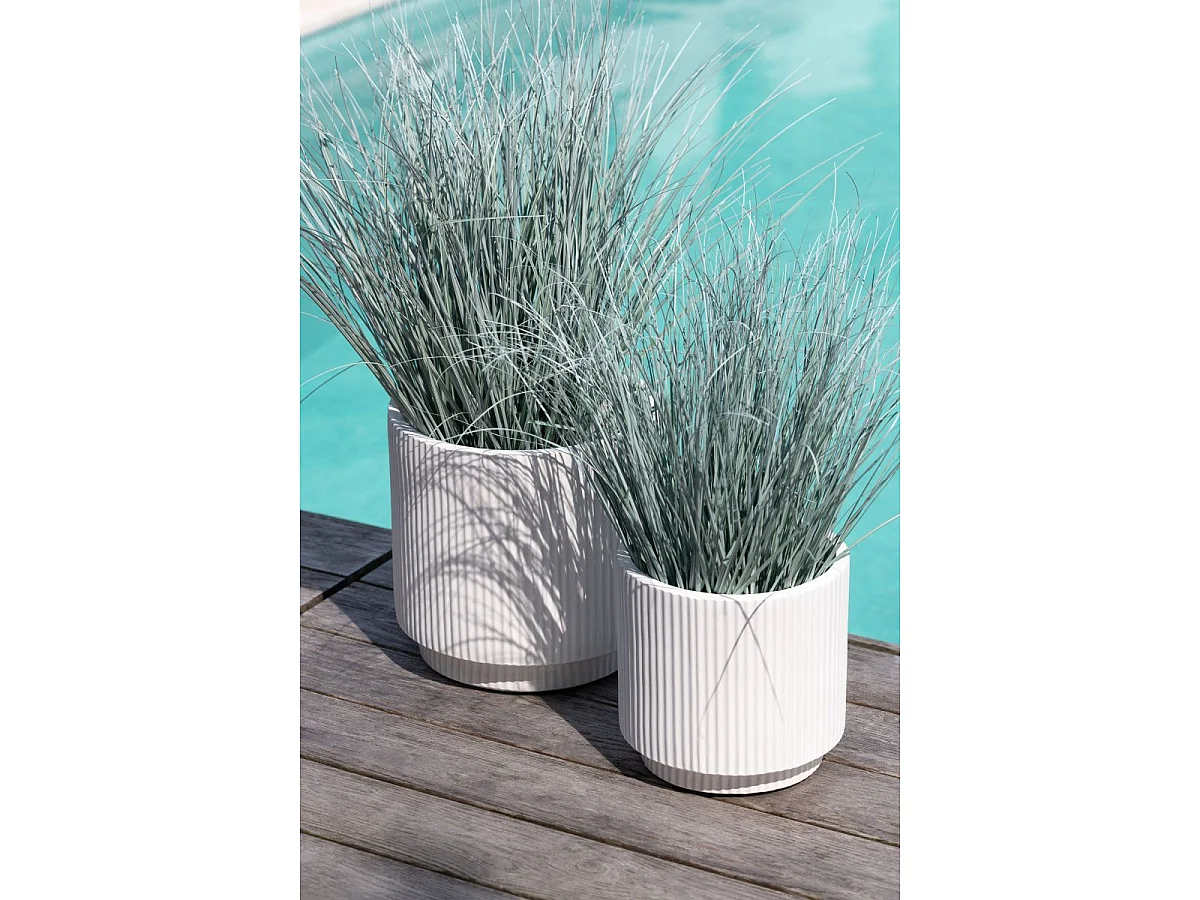 Lot de 3 Cache-Pots Rainurés "Misty" 37cm Blanc