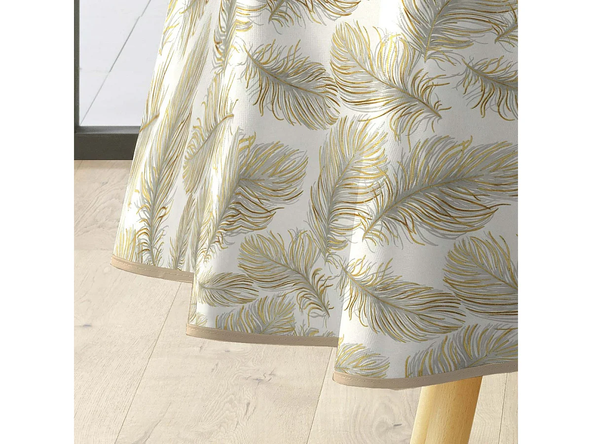 Nappe Toile Cirée Ronde "Plumina" 160cm Naturel