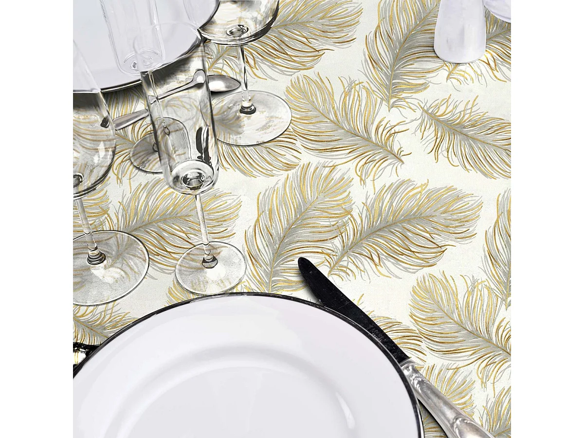 Nappe Toile Cirée Ronde "Plumina" 160cm Naturel