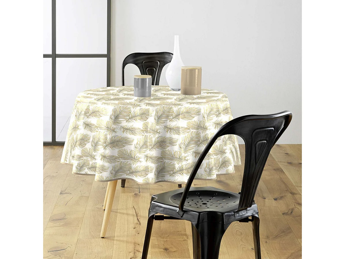Nappe Toile Cirée Ronde "Plumina" 160cm Naturel