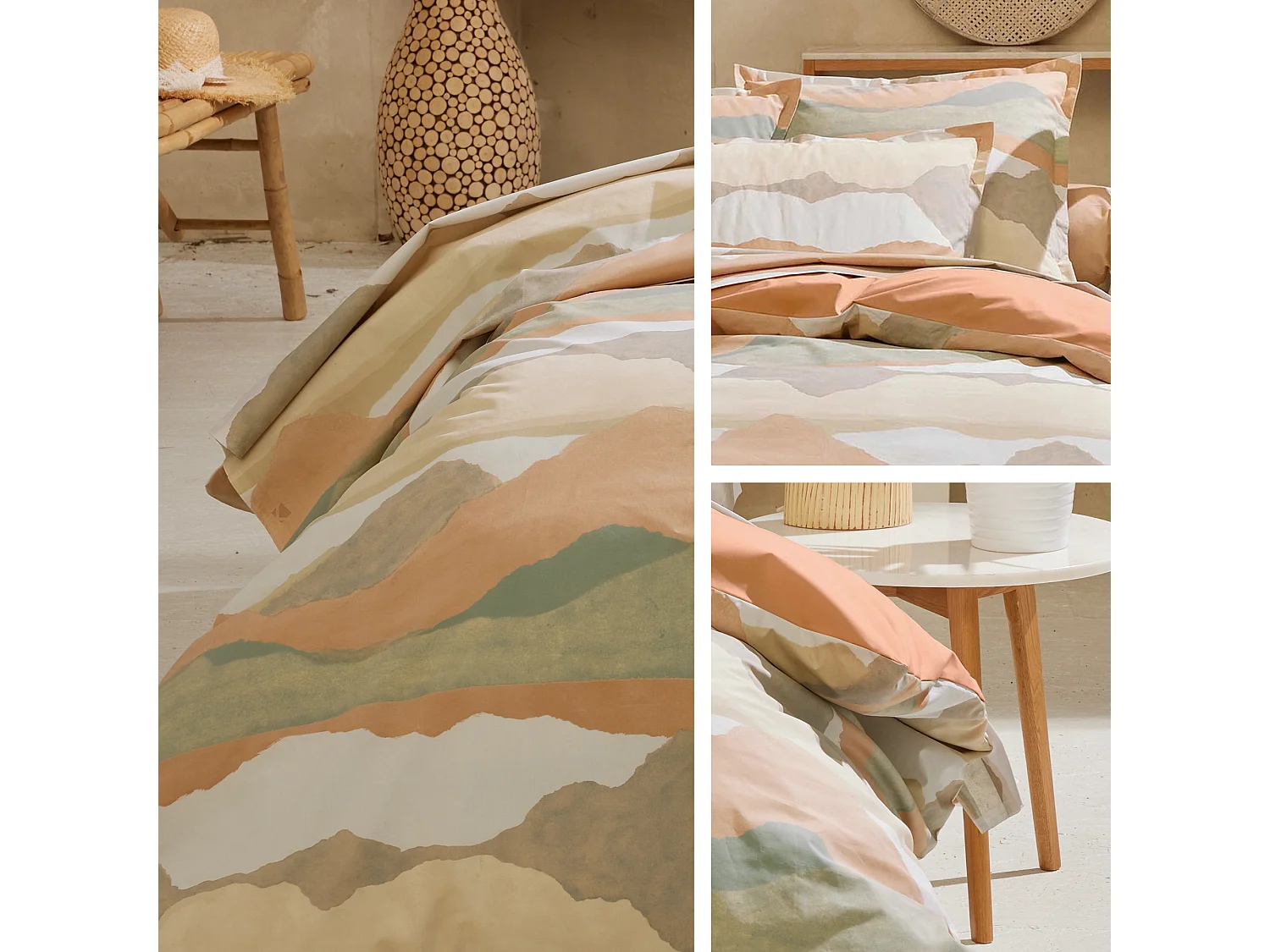 Taie d'oreiller 65x65 cm percale de coton LAND CRAIE multicolore