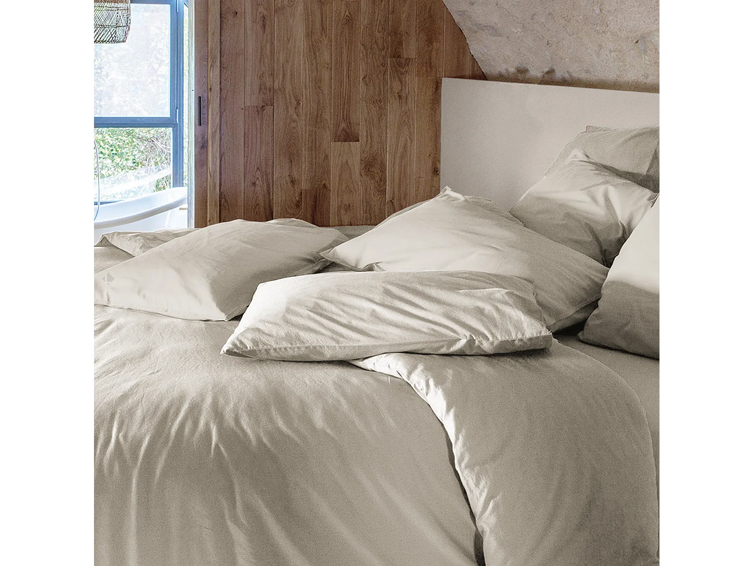 Taie d'oreiller PALACE pur coton lavé 65x65 cm uni beige nacre