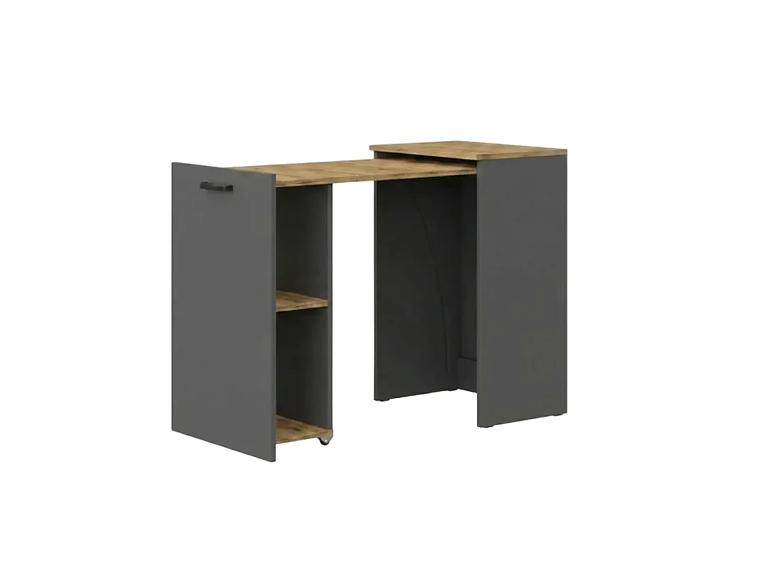 Folding Computer Desk Shefa Line Flexi Graphite & Wotan Oak (folding top and mobile storage unit)