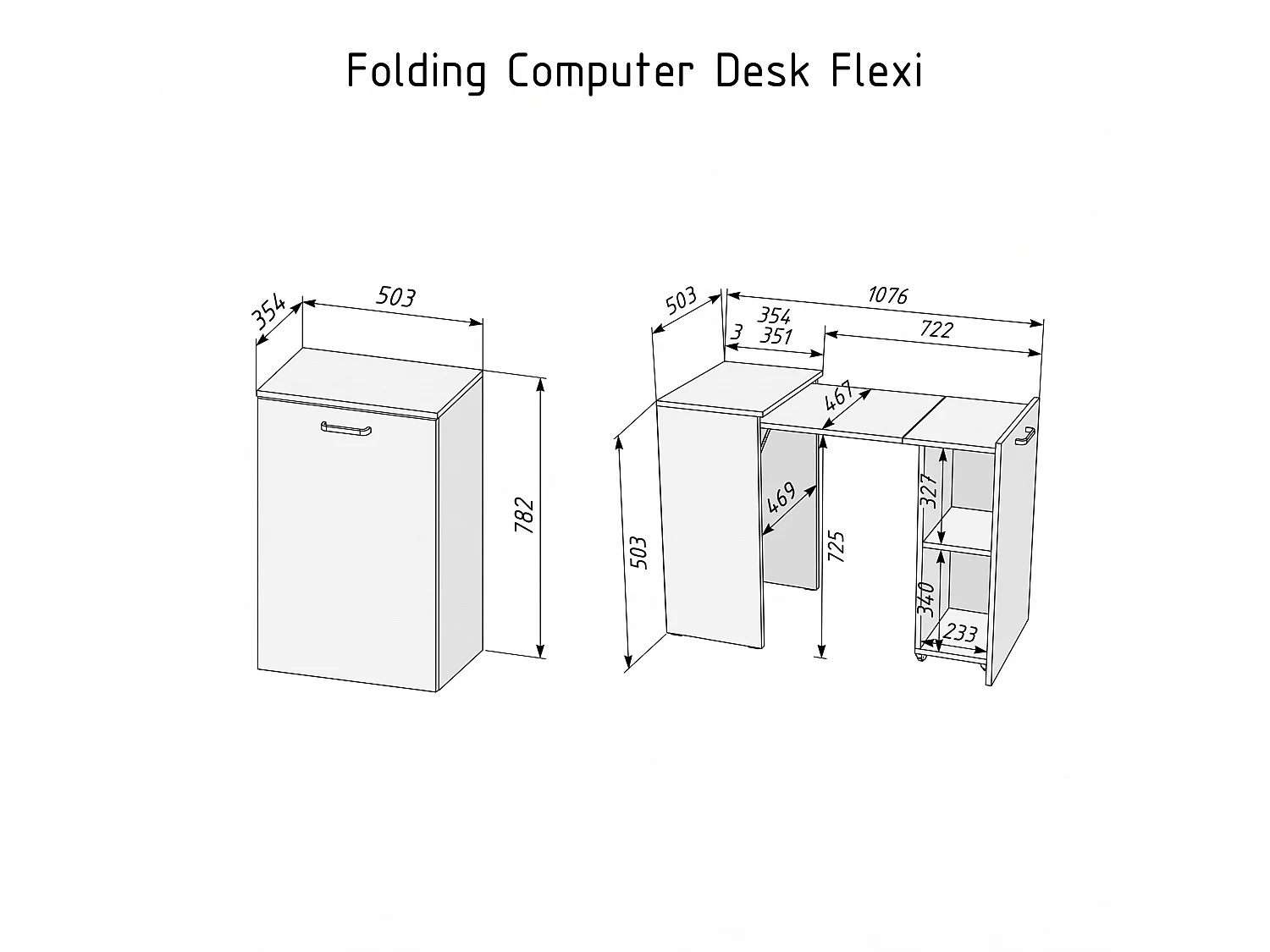 Folding Computer Desk Shefa Line Flexi Graphite & Wotan Oak (folding top and mobile storage unit)
