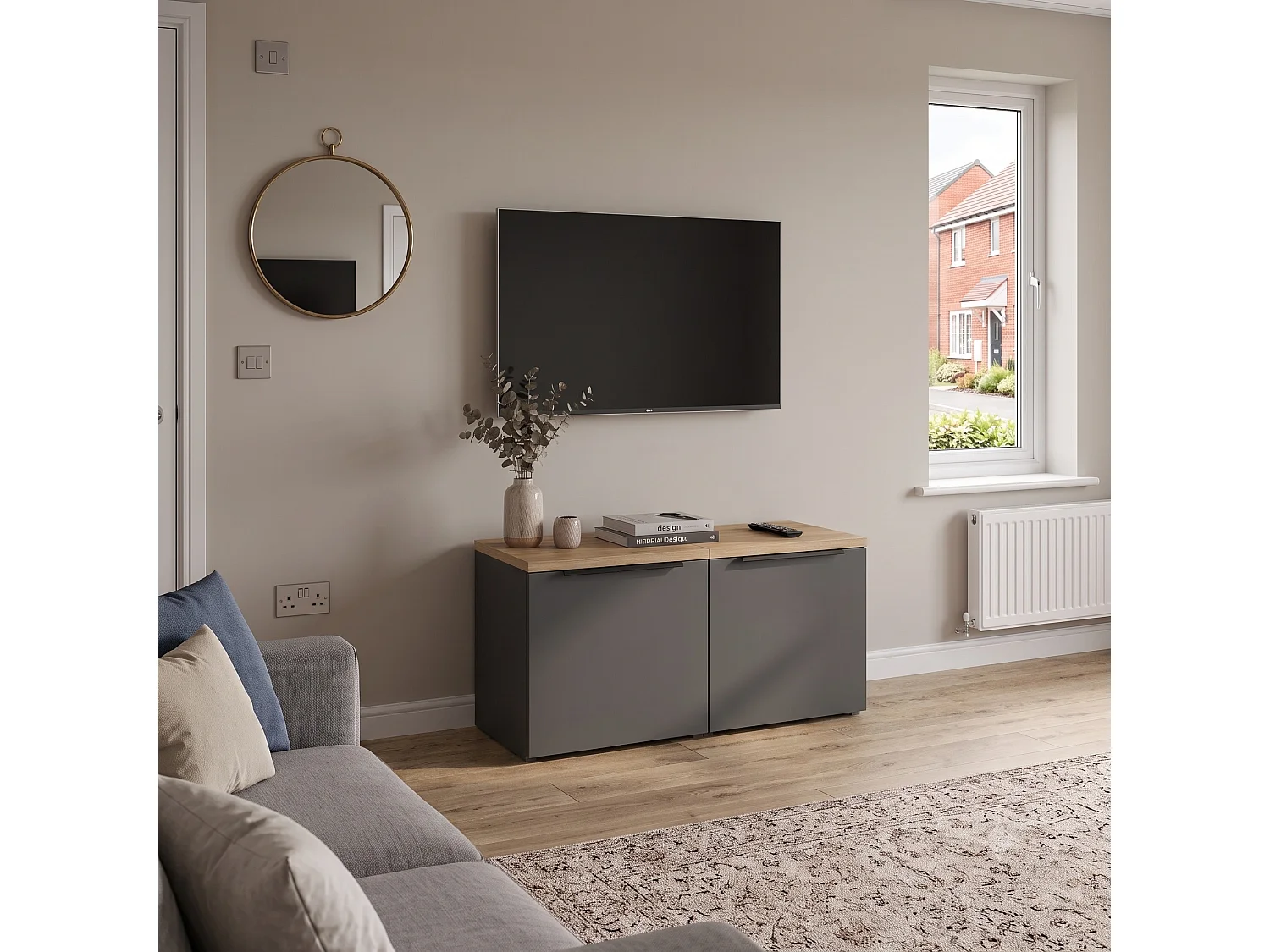 Shefa Line MODU 80 Sideboard with 2 Doors, Graphite/Wotan Oak
