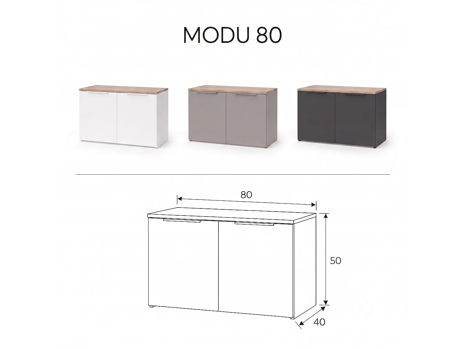 Shefa Line MODU 80 Sideboard with 2 Doors, Graphite/Wotan Oak