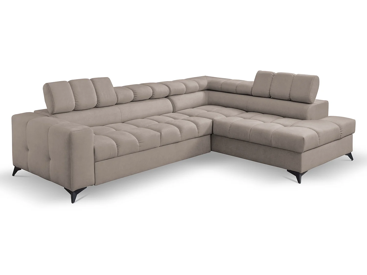 Andrea L-vormige hoekbank met verstelbare hoofdsteunen en bedstee, 267 x 205 cm, woonkamer rechts, beige