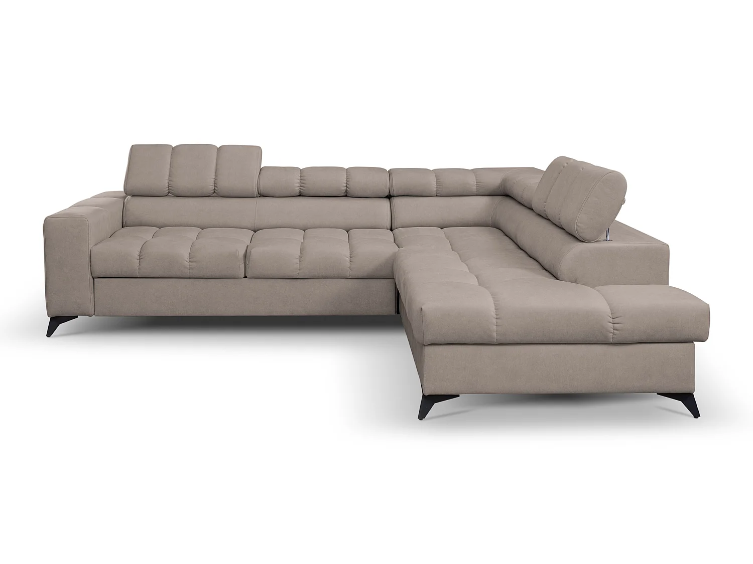 Andrea L-vormige hoekbank met verstelbare hoofdsteunen en bedstee, 267 x 205 cm, woonkamer rechts, beige