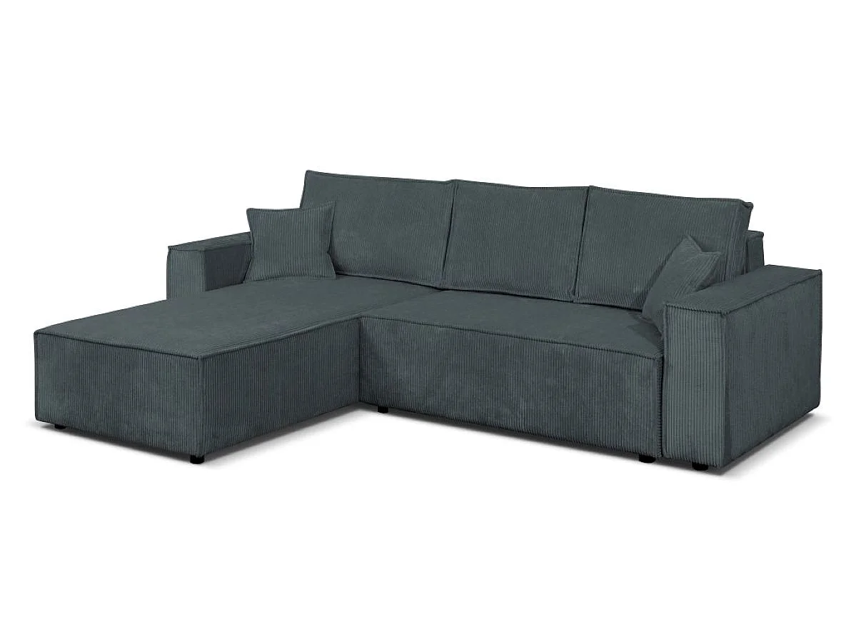 Ecksofa Passio L-Form mit Schlaffunktion Bettkasten Sofa Couch 275 cm universelle Ottomane (Poso 60 - dunkelgrau)