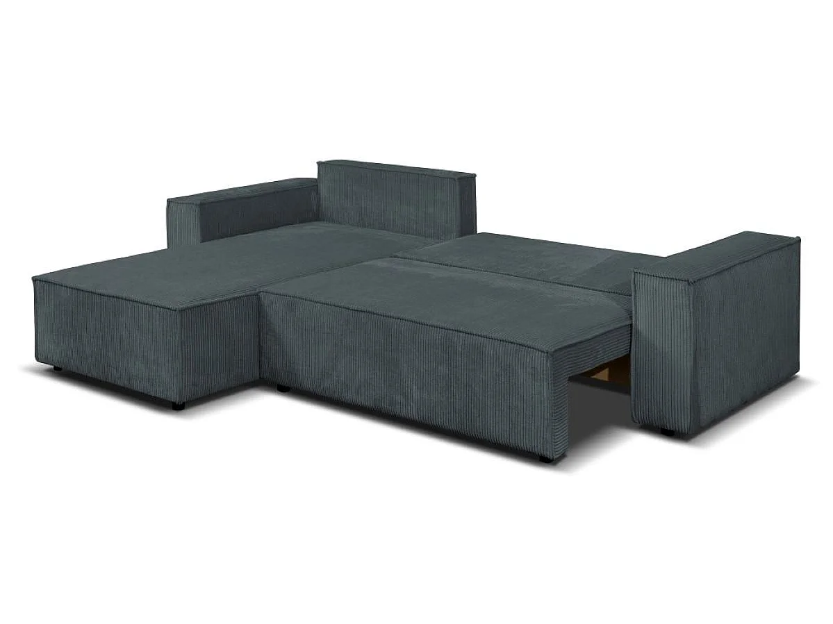 Ecksofa Passio L-Form mit Schlaffunktion Bettkasten Sofa Couch 275 cm universelle Ottomane (Poso 60 - dunkelgrau)