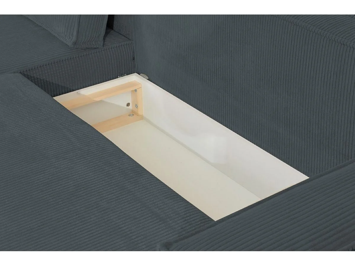 Ecksofa Passio L-Form mit Schlaffunktion Bettkasten Sofa Couch 275 cm universelle Ottomane (Poso 60 - dunkelgrau)