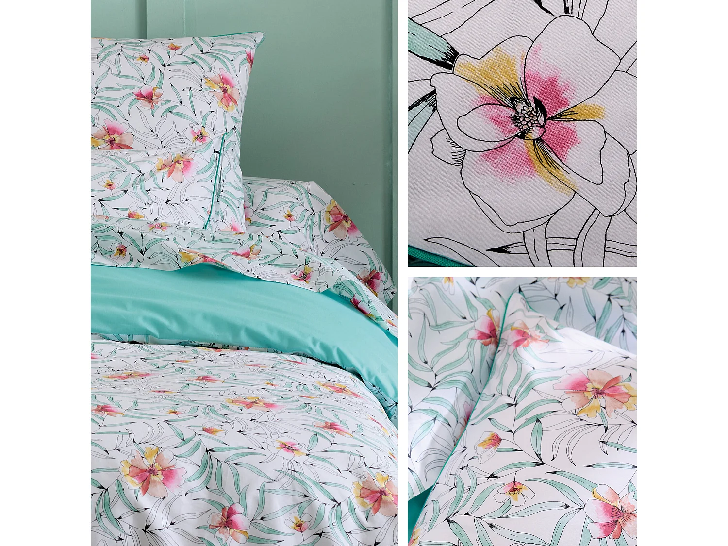 Taie d'oreiller 50x70 cm percale de coton ROXANE multicolore