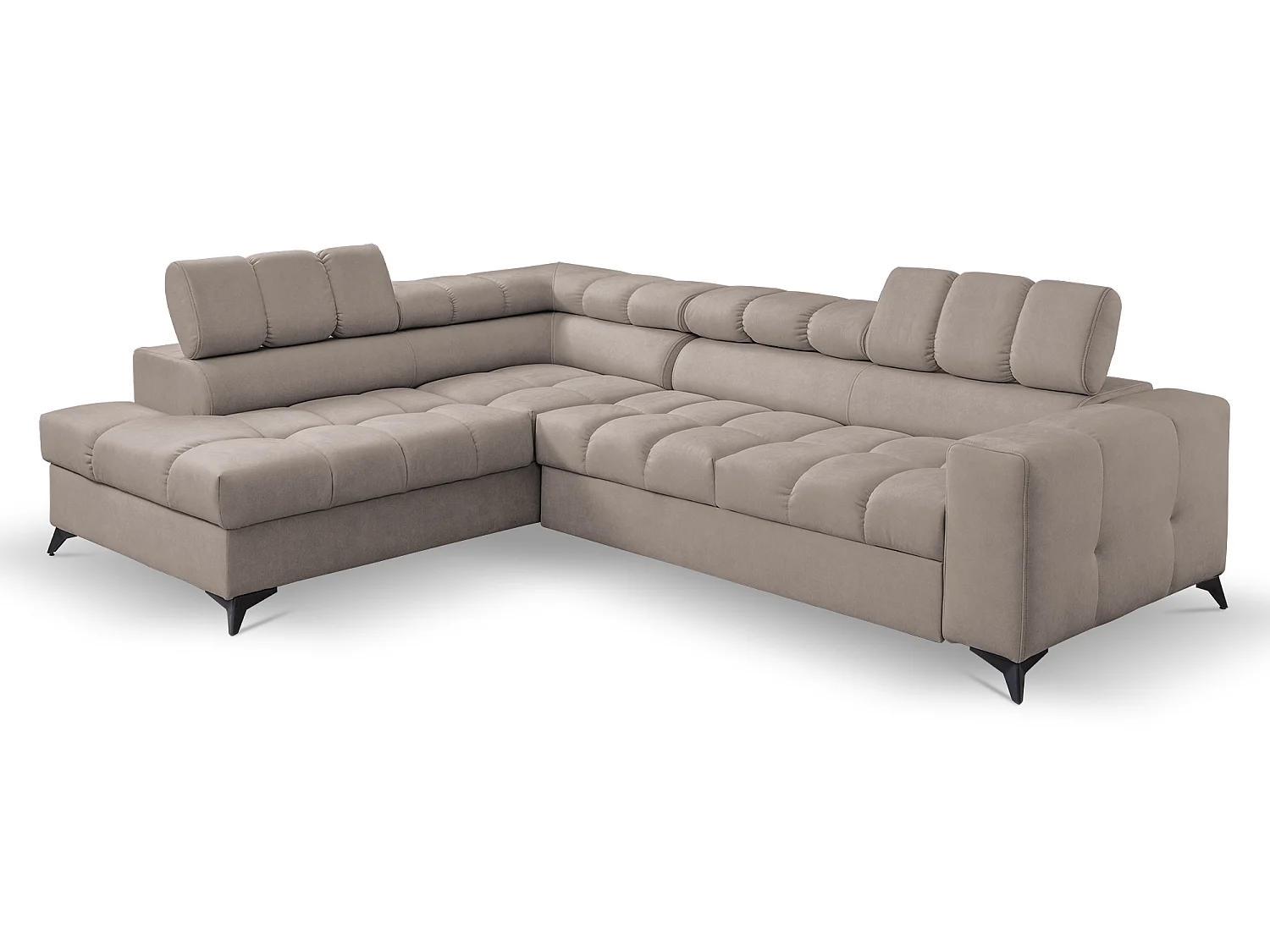 Andrea L-vormige hoekbank met verstelbare hoofdsteunen en bedstee, 267 x 205 cm, woonkamer links, beige
