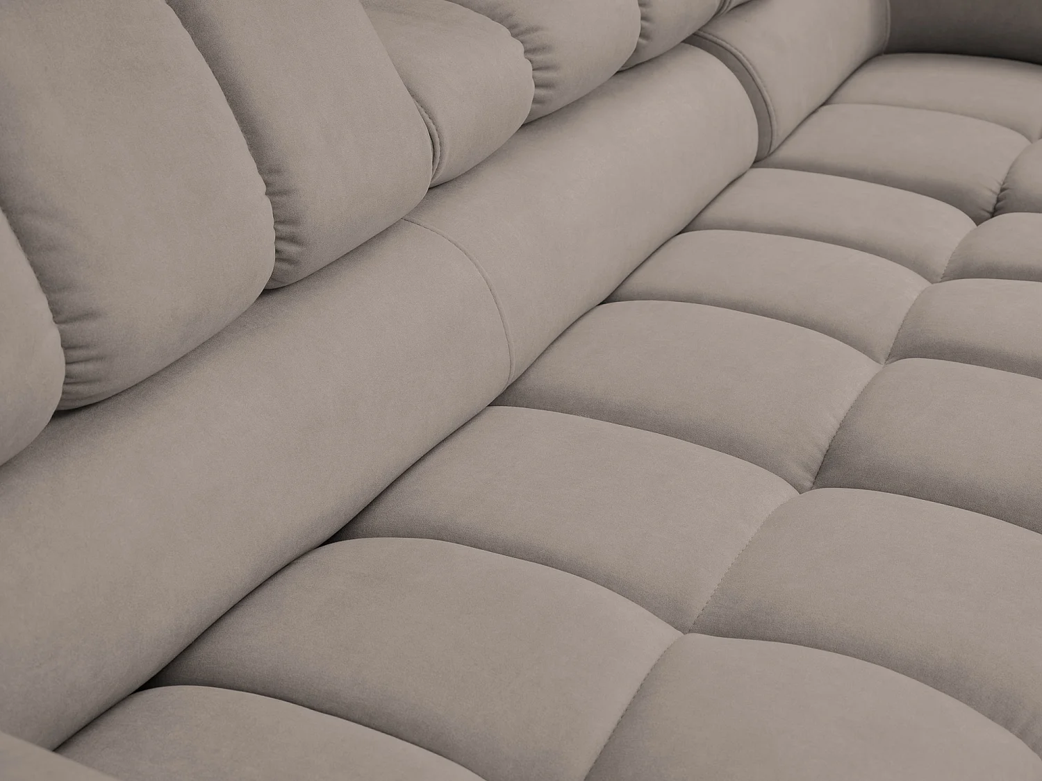 Andrea L-vormige hoekbank met verstelbare hoofdsteunen en bedstee, 267 x 205 cm, woonkamer links, beige