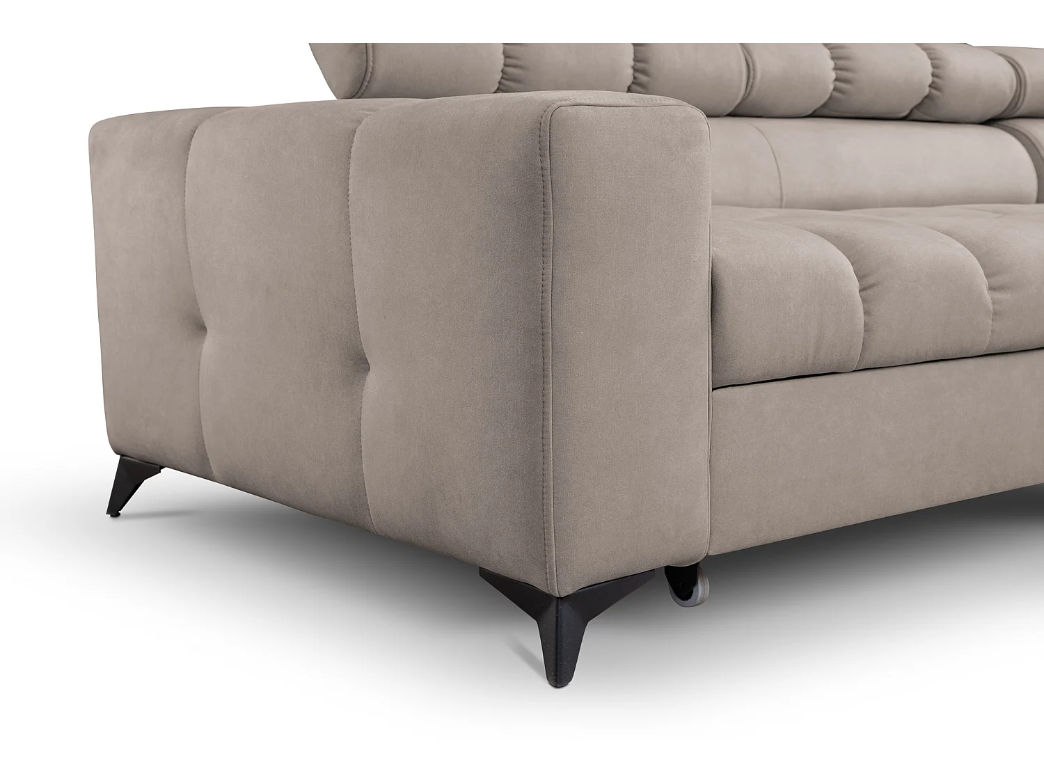 Andrea L-vormige hoekbank met verstelbare hoofdsteunen en bedstee, 267 x 205 cm, woonkamer links, beige