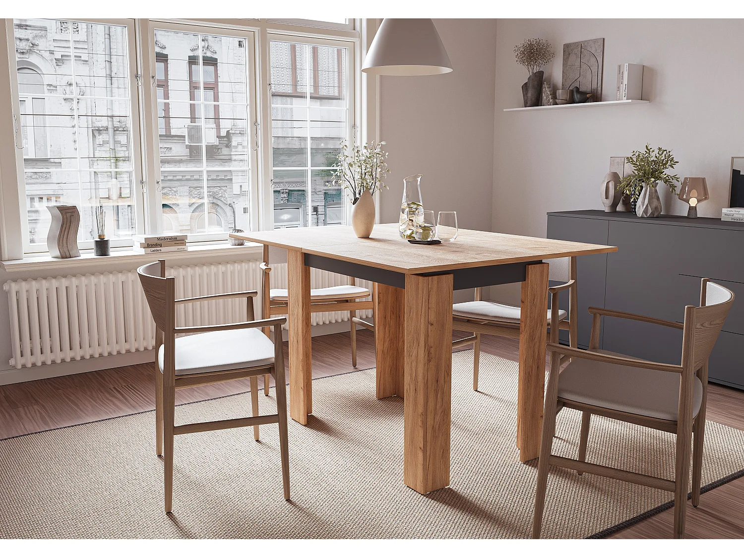Dining table Shefa Line Family 90-120 Gold craft oak - Anthracite