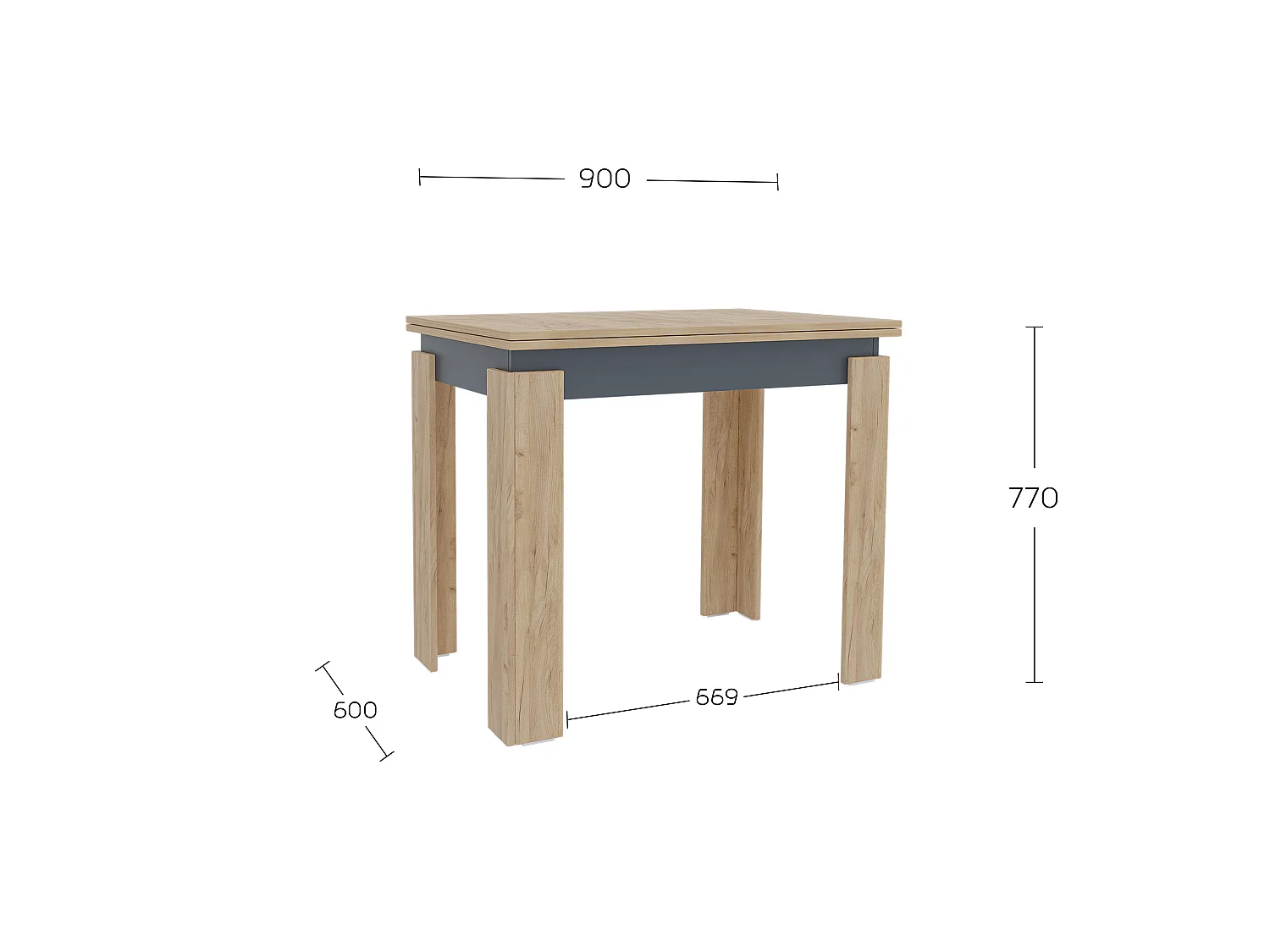Dining table Shefa Line Family 90-120 Gold craft oak - Anthracite
