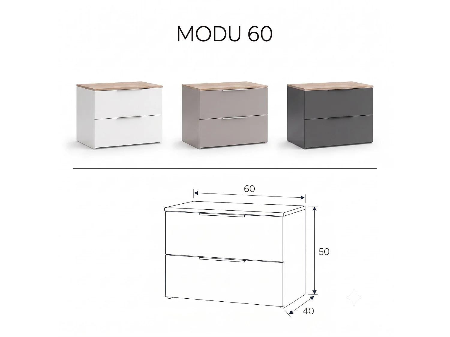Shefa Line MODU 60 Chest of Drawers, 2 Drawers, Graphite/Wotan Oak