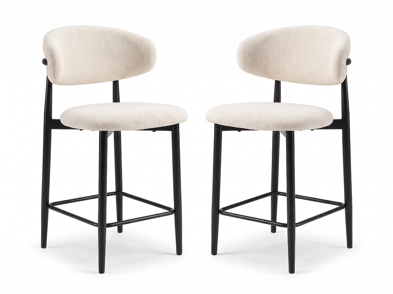 Lot de 2 chaises de bar Lulu - Tissu Chenille Déperlant Blanc Cassé / Pieds Noirs