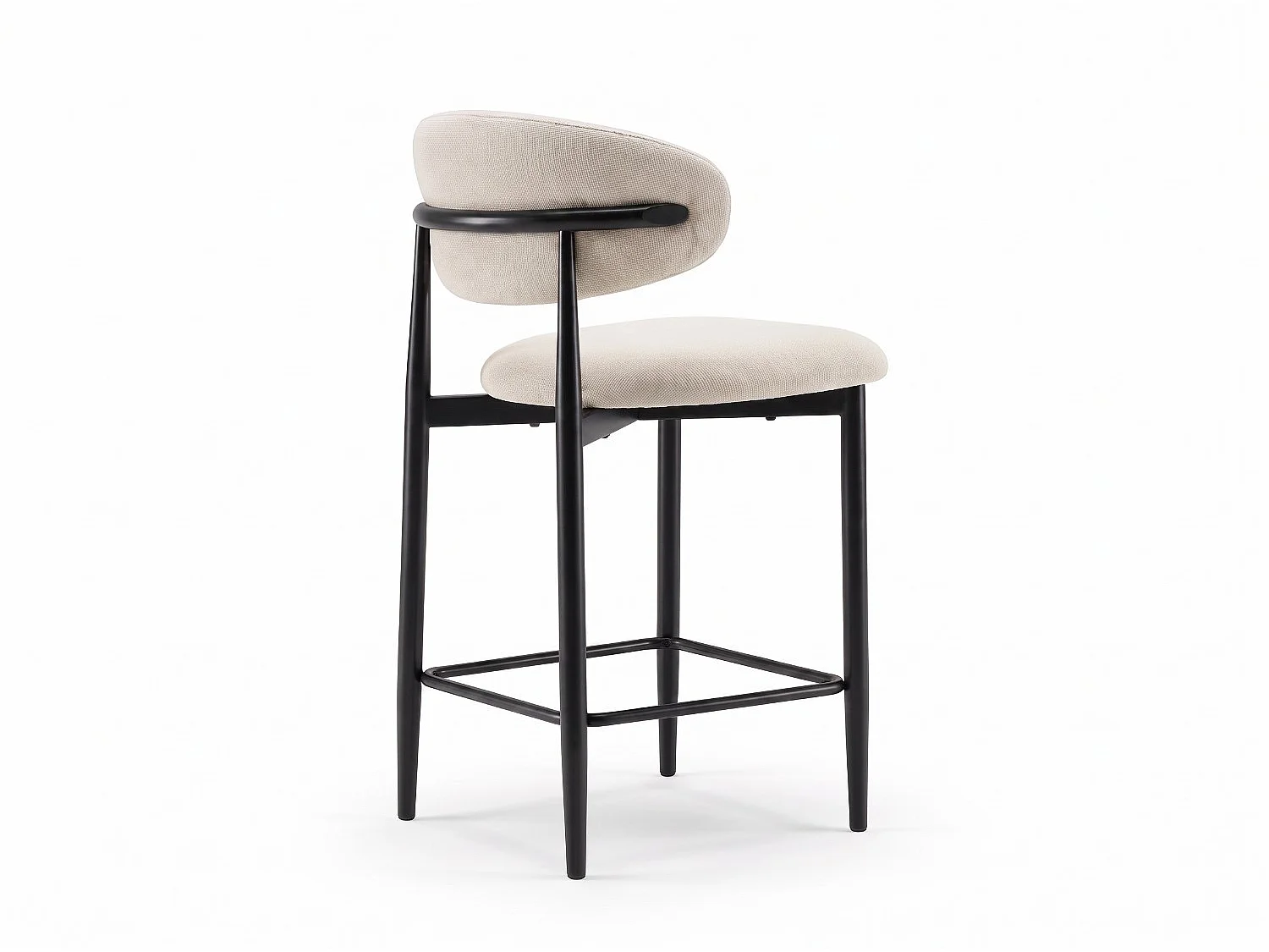 Lot de 2 chaises de bar Lulu - Tissu Chenille Déperlant Blanc Cassé / Pieds Noirs