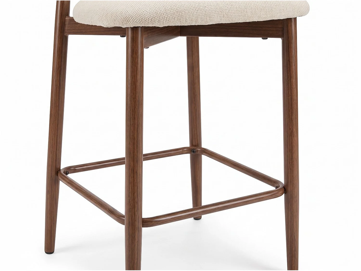 Lot de 2 chaises de bar Lulu - Tissu Chenille Déperlant Blanc Cassé / Pieds finition Noyer