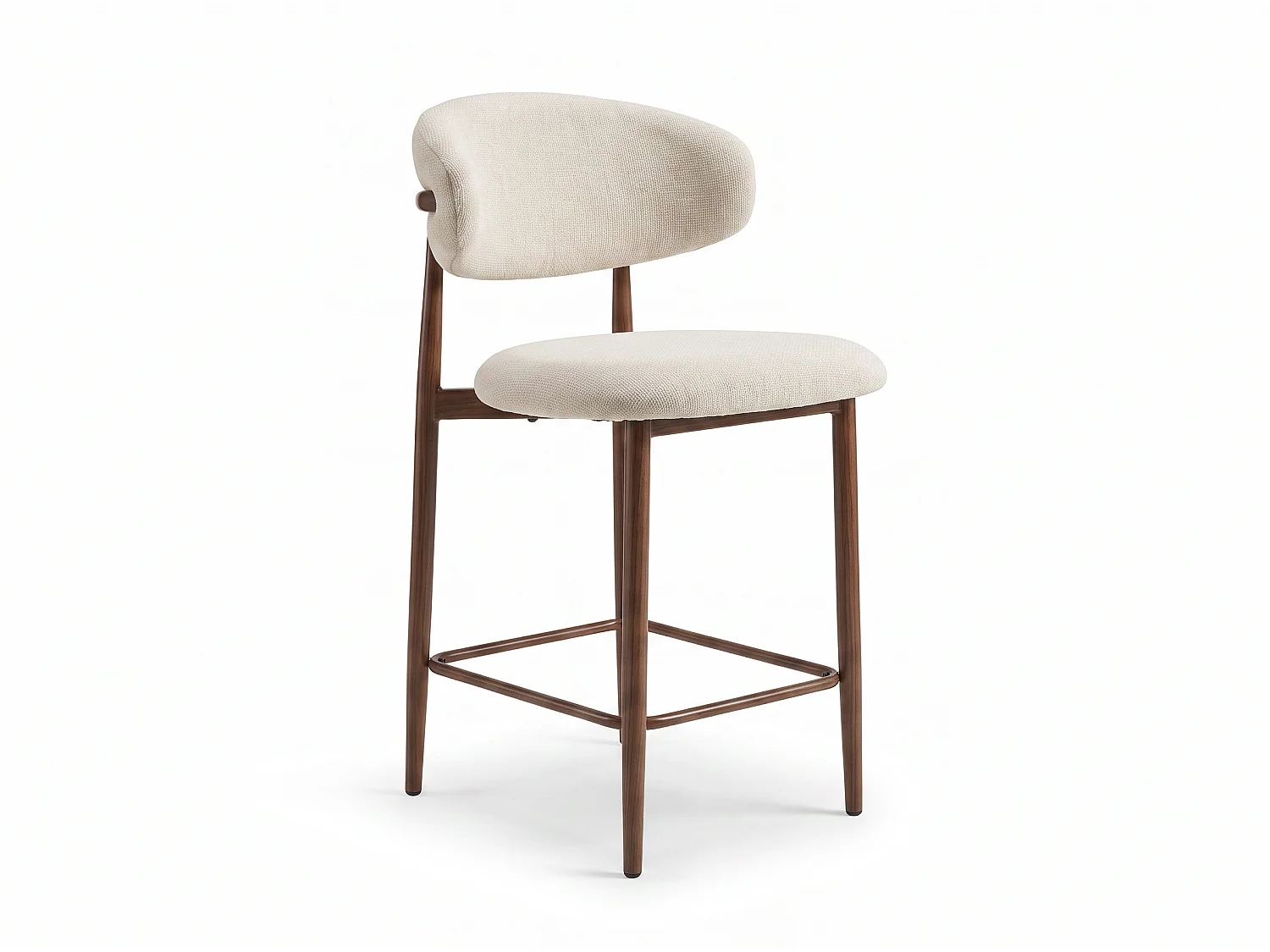 Lot de 2 chaises de bar Lulu - Tissu Chenille Déperlant Blanc Cassé / Pieds finition Noyer
