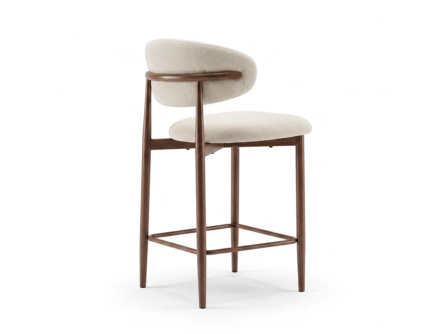 Lot de 2 chaises de bar Lulu - Tissu Chenille Déperlant Blanc Cassé / Pieds finition Noyer