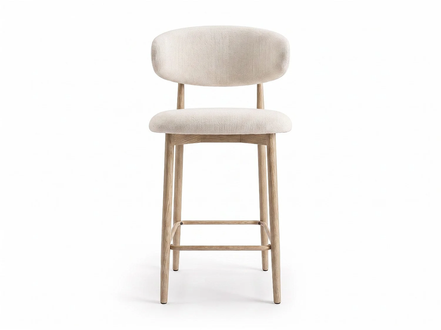 Lot de 4 chaises de bar Lulu - Tissu Chenille Déperlant Blanc Cassé / Pieds finition Chêne