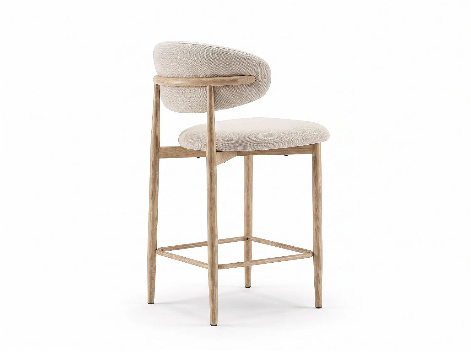 Lot de 4 chaises de bar Lulu - Tissu Chenille Déperlant Blanc Cassé / Pieds finition Chêne