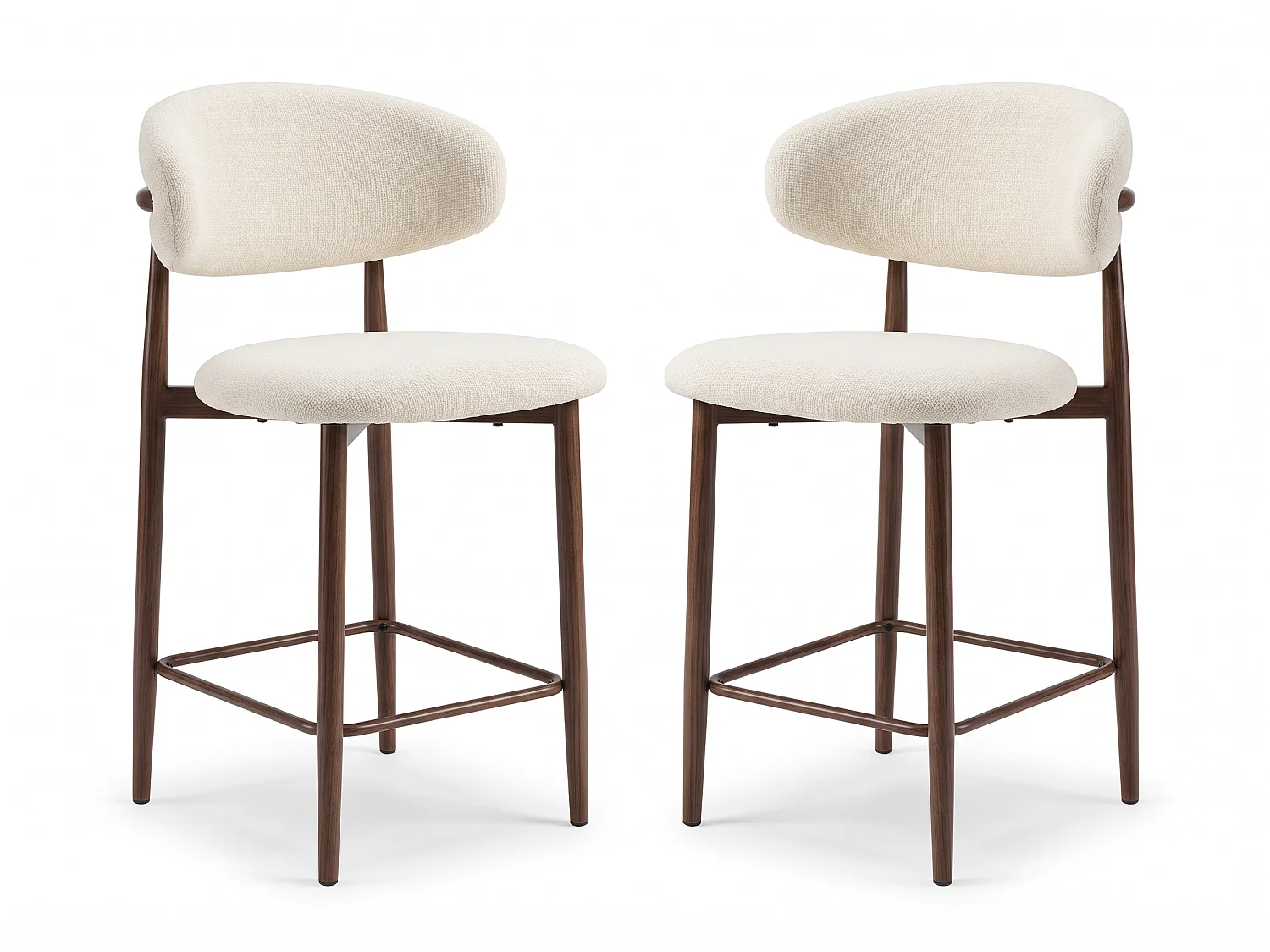 Lot de 6 chaises de bar Lulu - Tissu Chenille Déperlant Blanc Cassé / Pieds finition Noyer