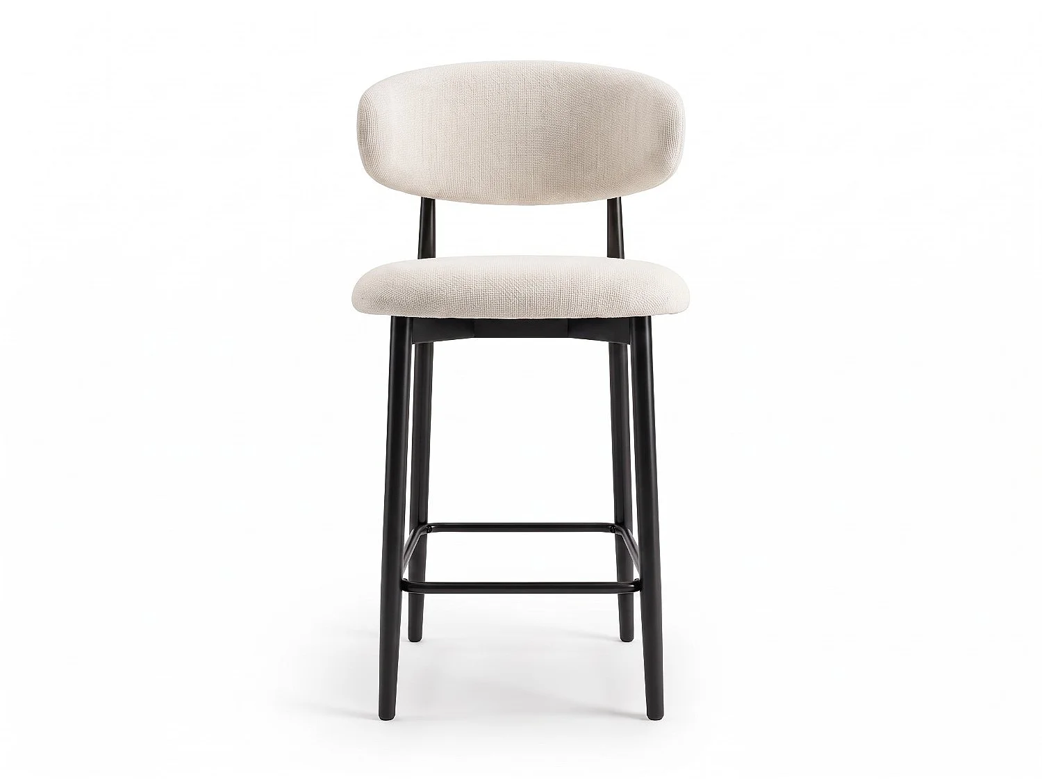 Lot de 6 chaises de bar Lulu - Tissu Chenille Déperlant Blanc Cassé / Pieds Noirs