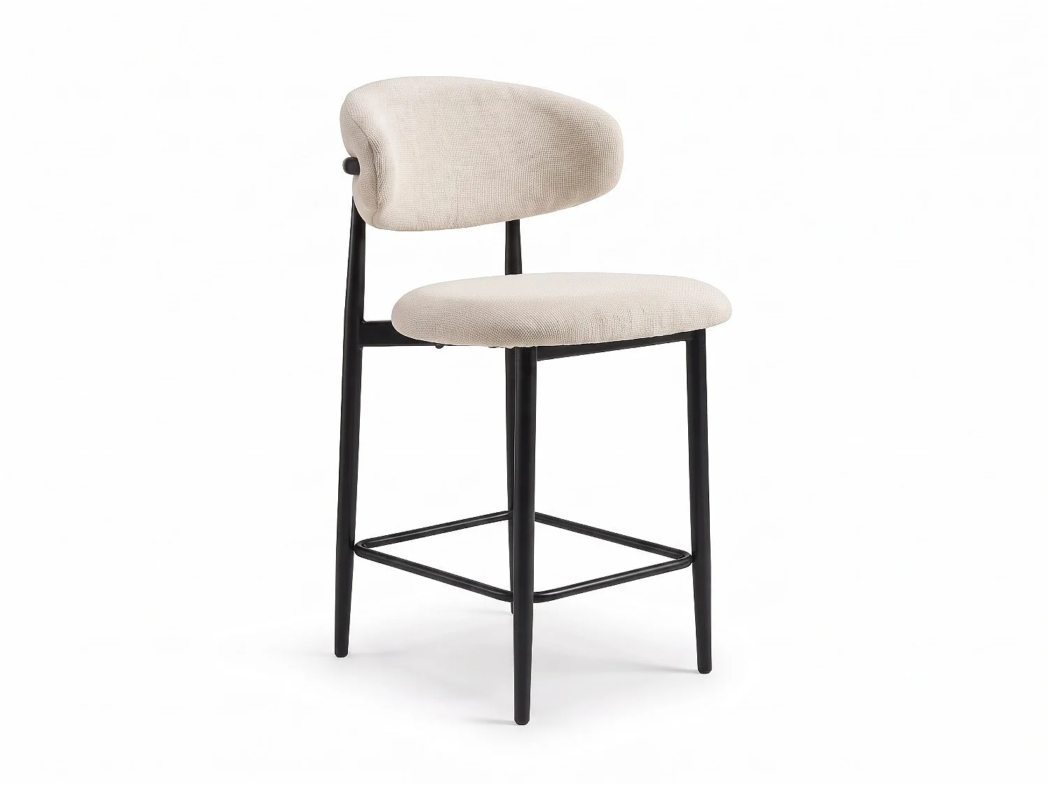 Lot de 6 chaises de bar Lulu - Tissu Chenille Déperlant Blanc Cassé / Pieds Noirs