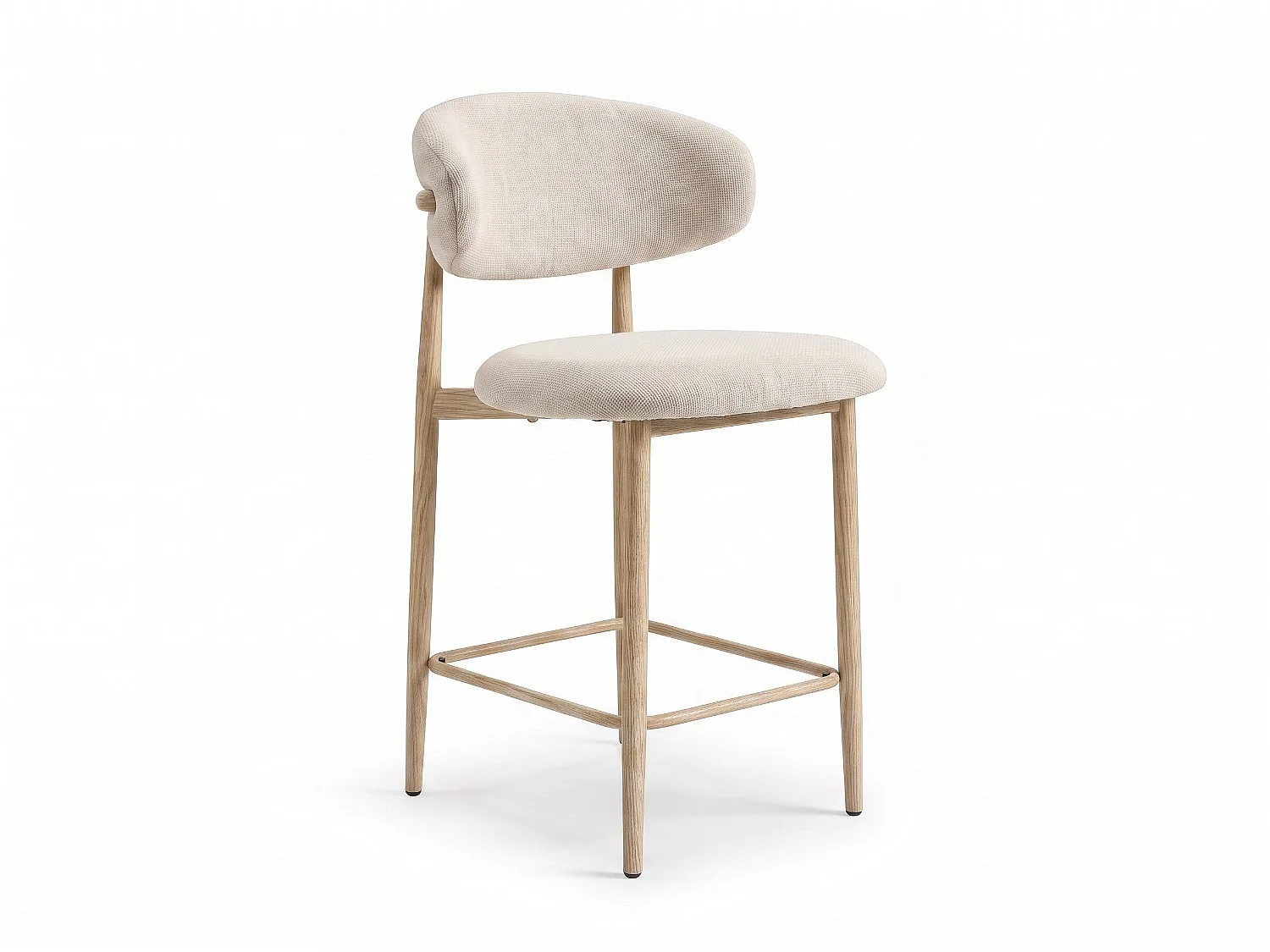 Lot de 2 chaises de bar Lulu - Tissu Chenille Déperlant Blanc Cassé / Pieds finition Chêne