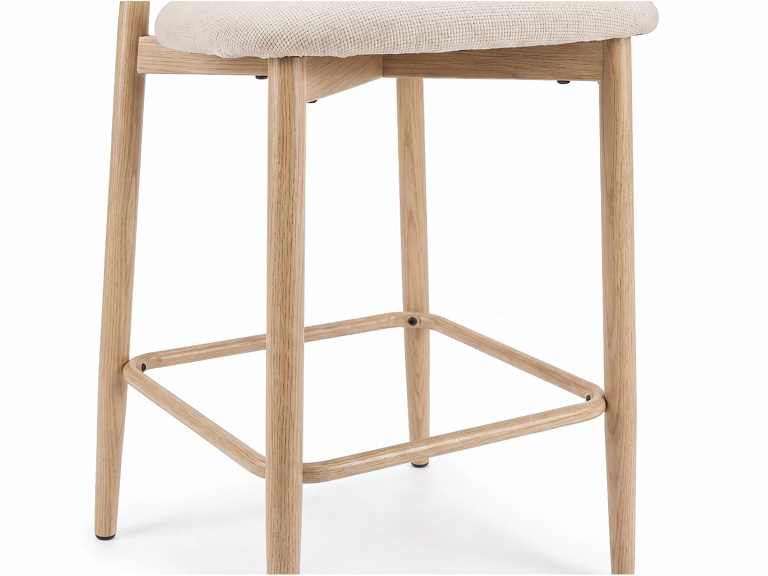 Lot de 2 chaises de bar Lulu - Tissu Chenille Déperlant Blanc Cassé / Pieds finition Chêne
