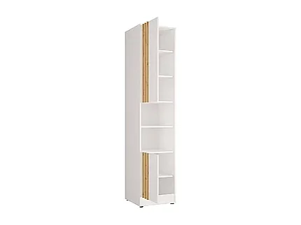 Lit escamotable vertical 140 x 200 cm - Avec bureau, bibliothèque et rangements - Avec tasseaux - Blanc et naturel - RAPILI